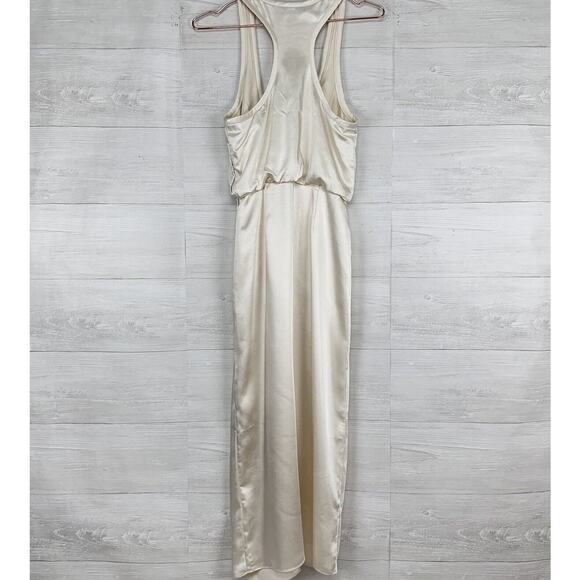 Revolve L'Academie Alicia Satin Midi Dress S Ivory Sleeveless Pleated Si… - Picture 7 of 16